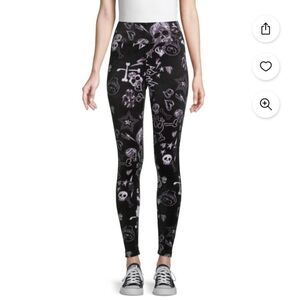 No Bounderies Juniors Size Large L 11-13 Black Halloween Velour Leggings Skull